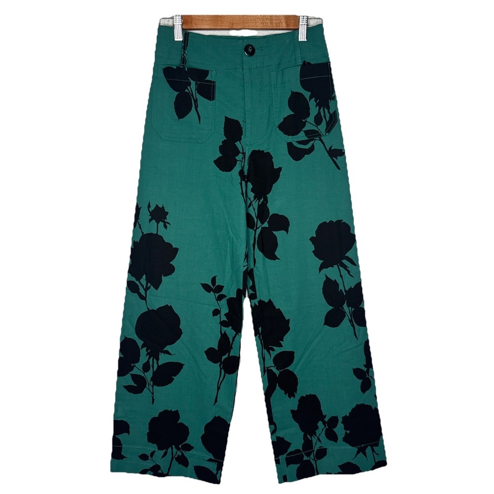 Maeveโ Anthropologie Women's Green Colette High Rise Wide Leg Pants Size 25